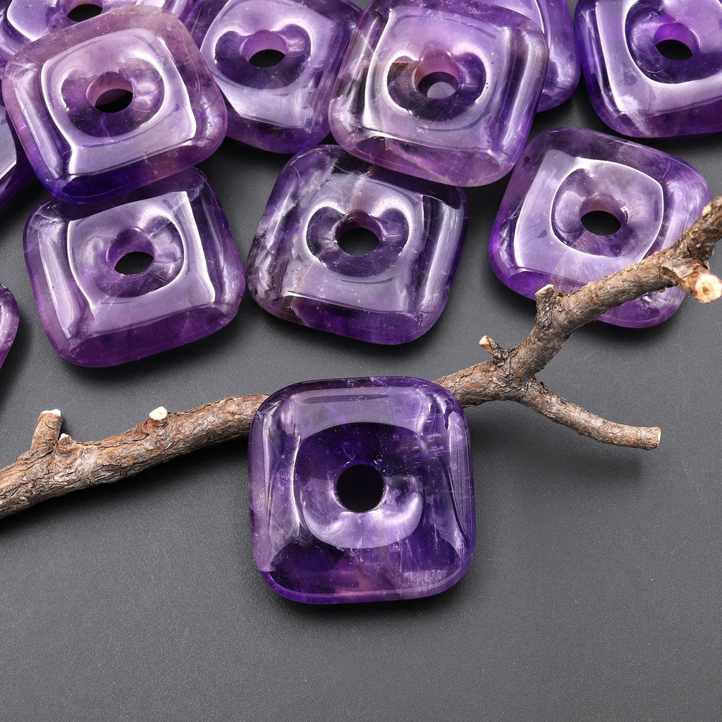AAA Natural Purple Amethyst Square Donut Pendant 30mm A3