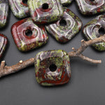 AAA Natural Dragon Blood Jasper Square Donut Pendant 30mm