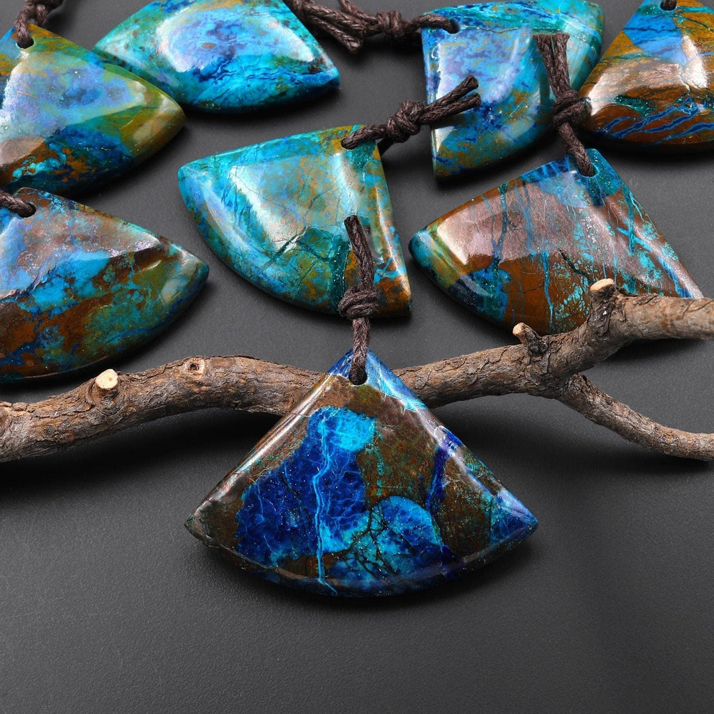 AAA Natural Azurite Triangle Fan Pendant From the Old Arizona Copper Mine