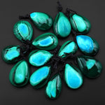 Extremely Rare Natural Blue Chrysocolla Green Malachite Top Side Drilled Gemstone Teardrop Pendant