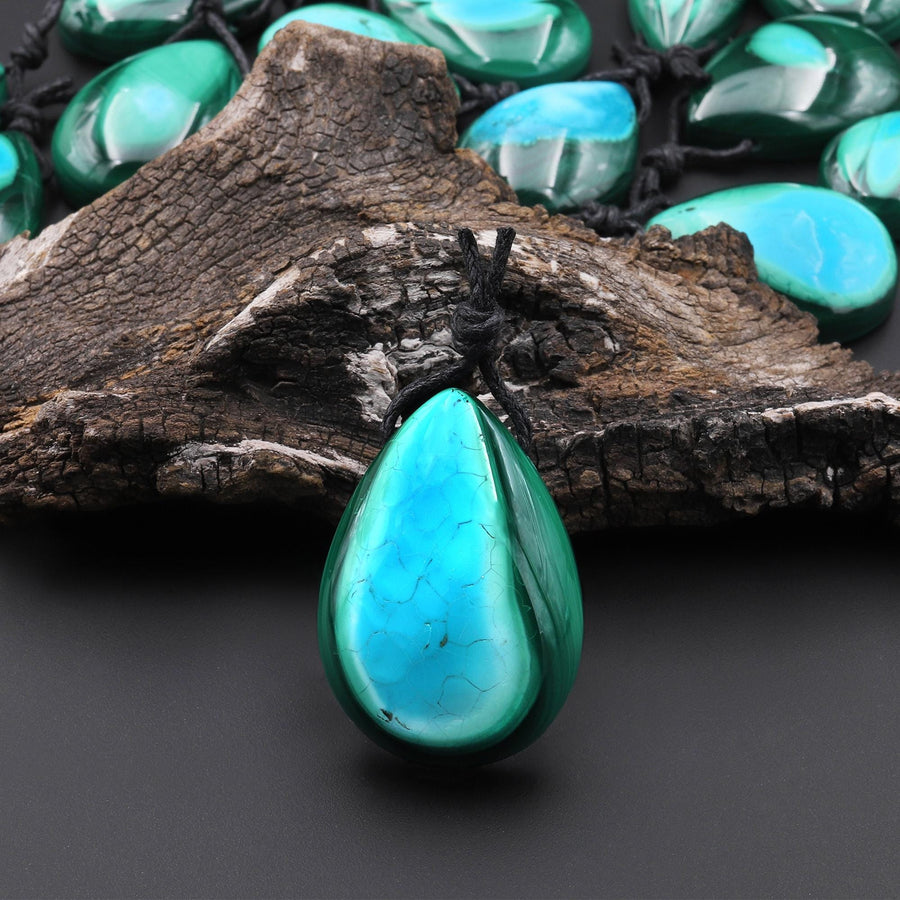 Extremely Rare Natural Blue Chrysocolla Green Malachite Top Side Drilled Gemstone Teardrop Pendant