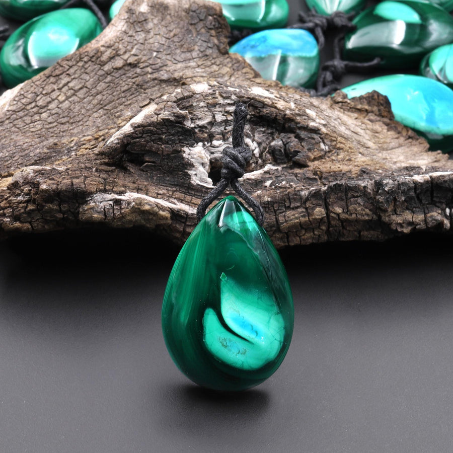 Extremely Rare Natural Blue Chrysocolla Green Malachite Top Side Drilled Gemstone Teardrop Pendant