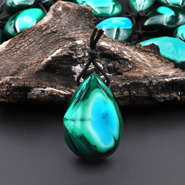Extremely Rare Natural Blue Chrysocolla Green Malachite Top Side Drilled Gemstone Teardrop Pendant A6