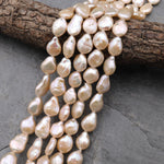 Natural Coin Pearl Iridescent Soft Peach High Quality Real Genuine Freshwater Pearl Beads 15.5" Strand