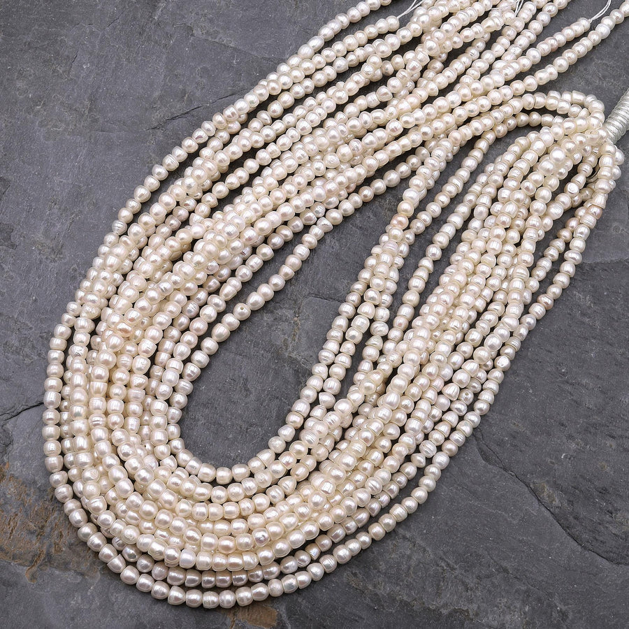 Genuine Freshwater 4mm Off Round Nugget Pearls 15.5" Strand