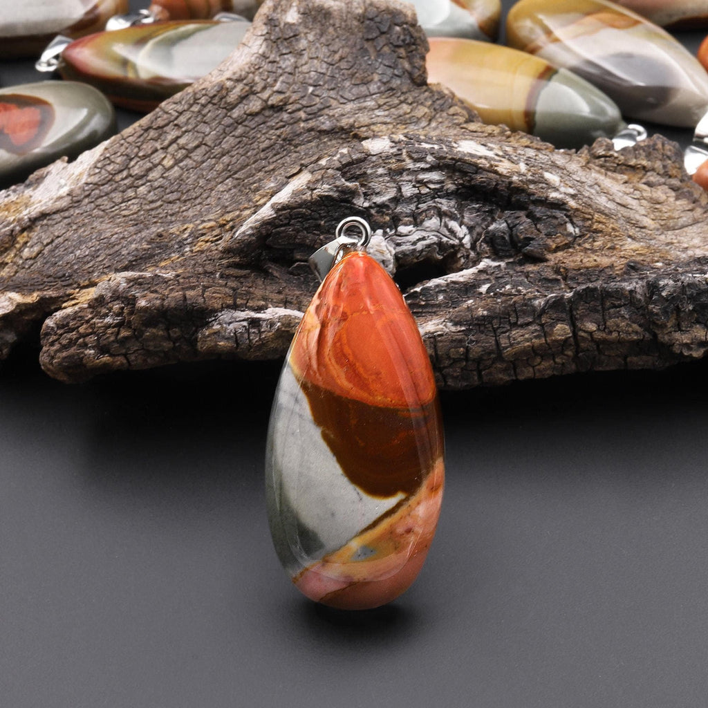 Natural Polychrome Jasper Aka Landscape Ocean Jasper Teardrop Pendant