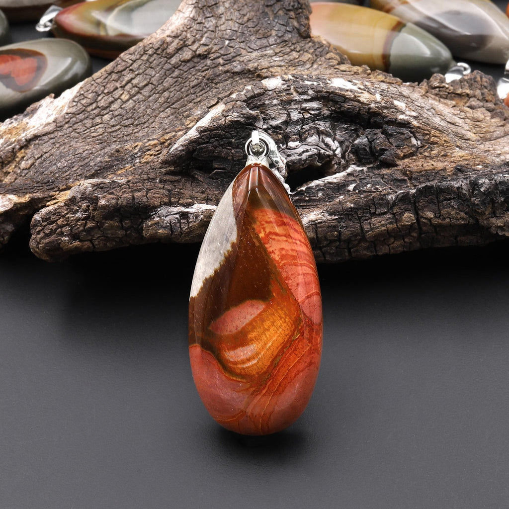 Natural Polychrome Jasper Aka Landscape Ocean Jasper Teardrop Pendant A2