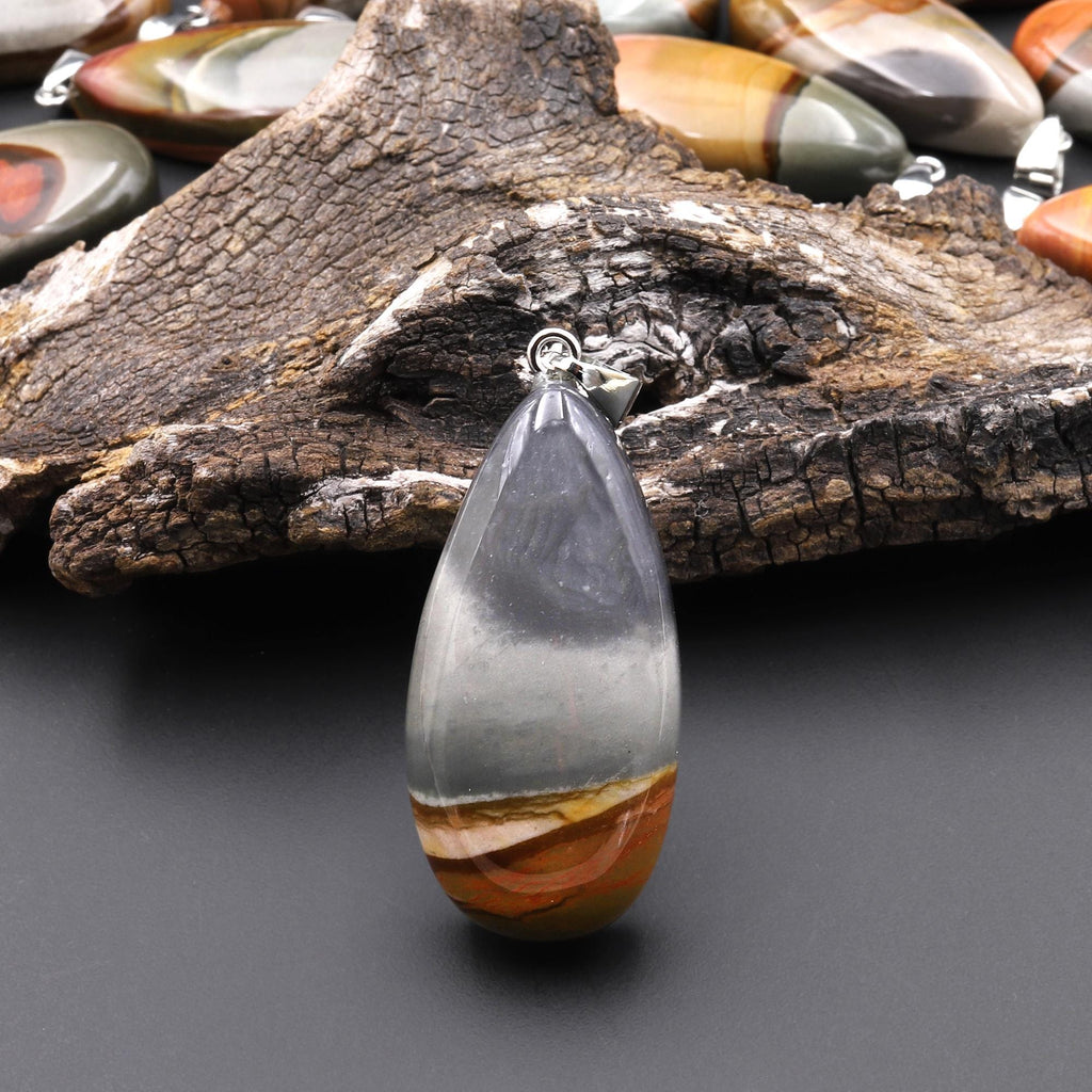 Natural Polychrome Jasper Aka Landscape Ocean Jasper Teardrop Pendant A5