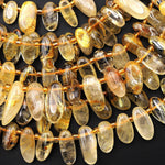 Natural Golden Rutile Quartz Freeform Oval Pebble Nugget Beads Top Side Drilled Gemstone 15.5" Strand