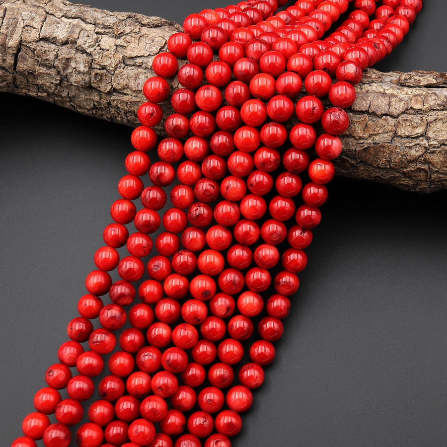 Genuine Red Bamboo Coral Smooth Round Beads 6mm 8mm 15.5" Strand