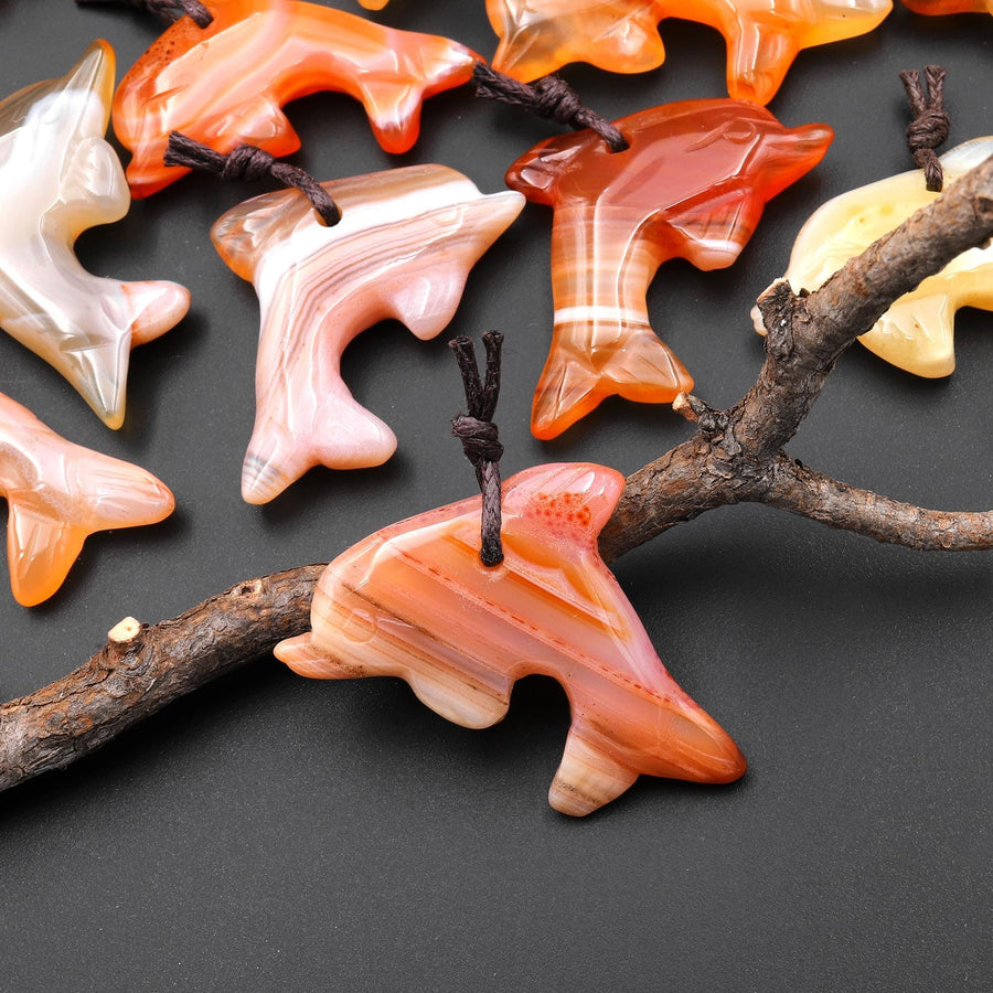 Hand-Carved Natural Carnelian Dolphin Pendant