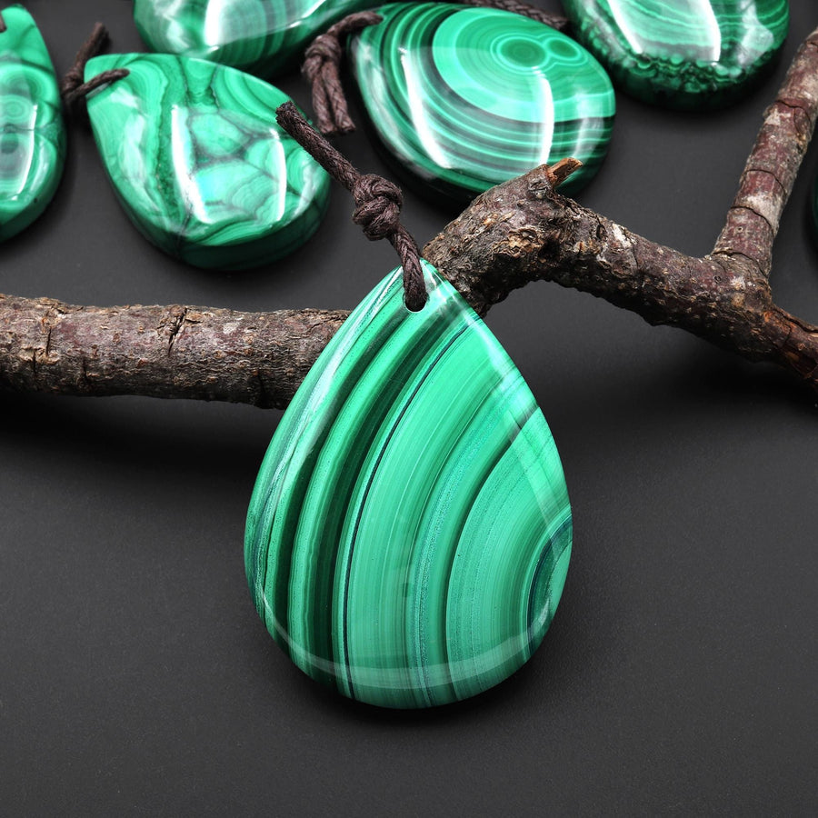 AAA+ Natural Malachite Teardrop Pendant Drilled Gemstone Focal