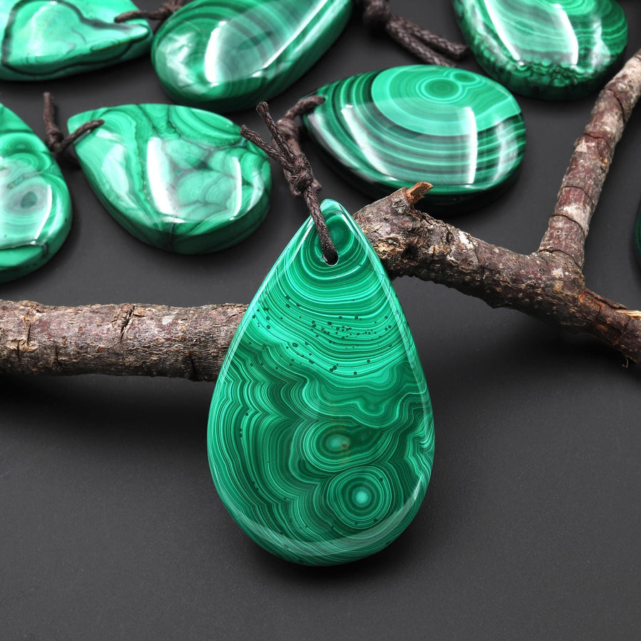 AAA+ Natural Malachite Teardrop Pendant Drilled Gemstone Focal