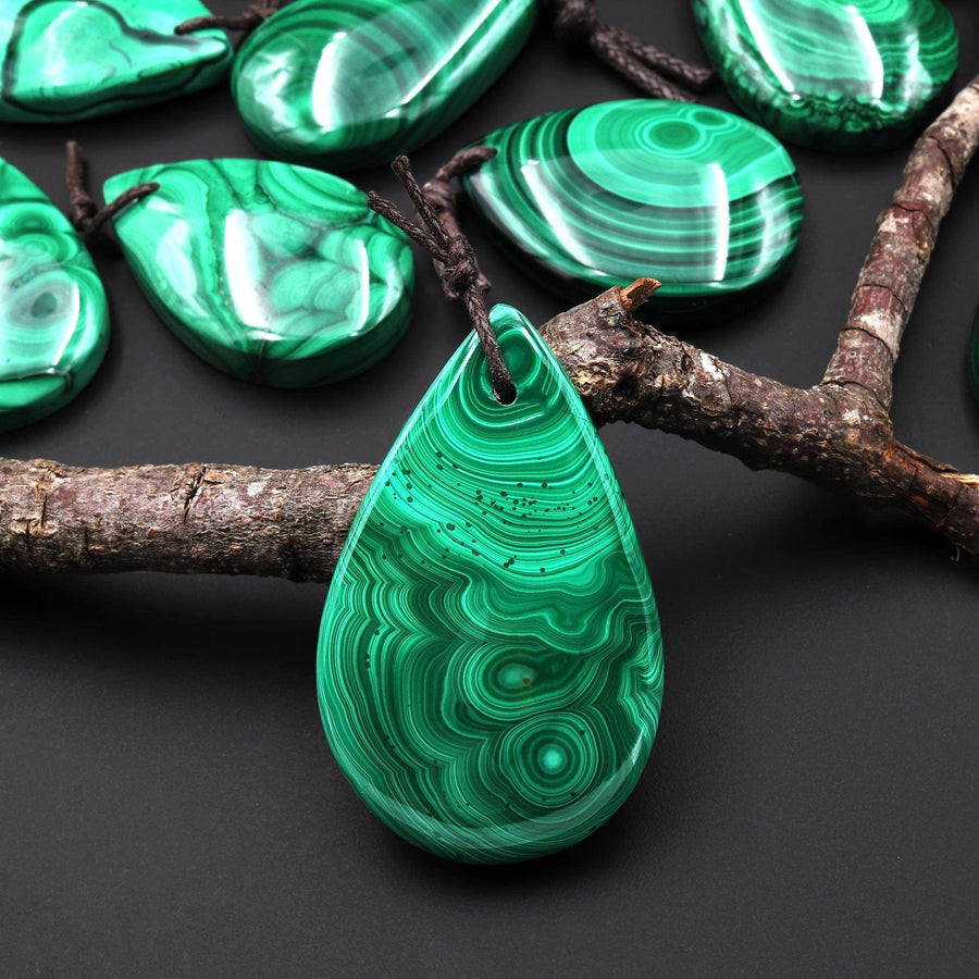 AAA+ Natural Malachite Teardrop Pendant Drilled Gemstone Focal A4