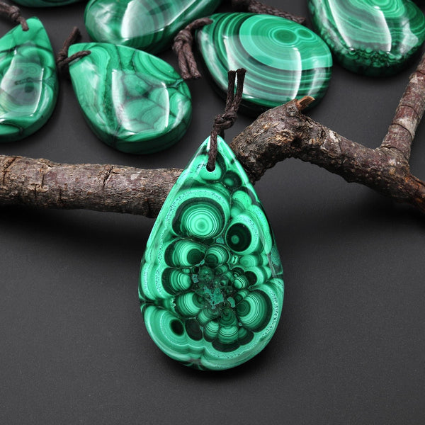AAA+ Natural Malachite Teardrop Pendant Drilled Gemstone Focal A5