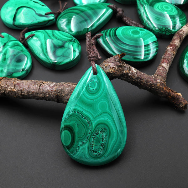 AAA+ Natural Malachite Teardrop Pendant Drilled Gemstone Focal A13