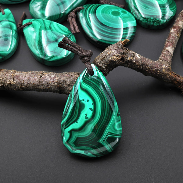 AAA+ Natural Malachite Teardrop Pendant Drilled Gemstone Focal A15