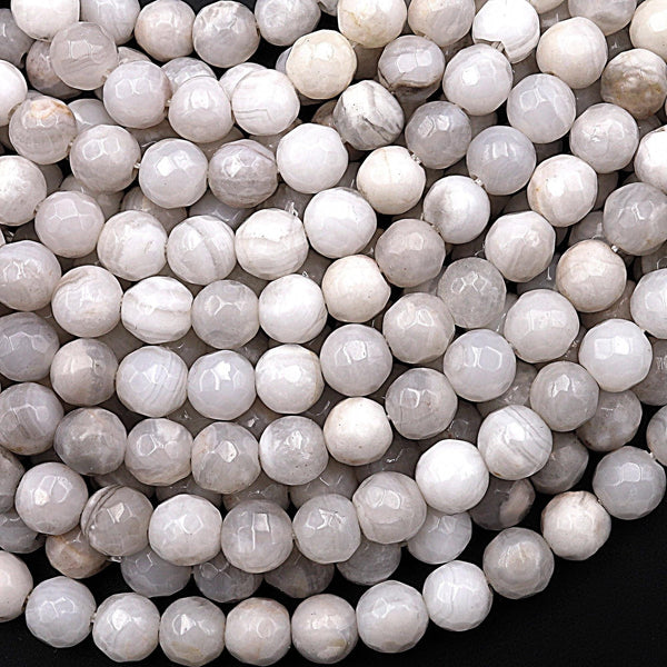 Faceted Natural White Crazy Lace Agate Beads 4mm 6mm Round Beads 15.5" Strand