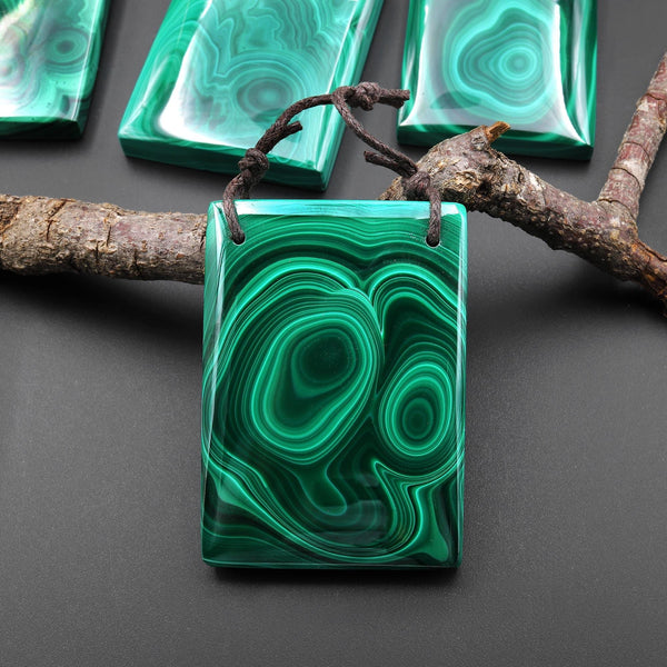 AAA Large 2 Hole Natural Malachite Rectangle Pendant Focal Gemstone Bead A1