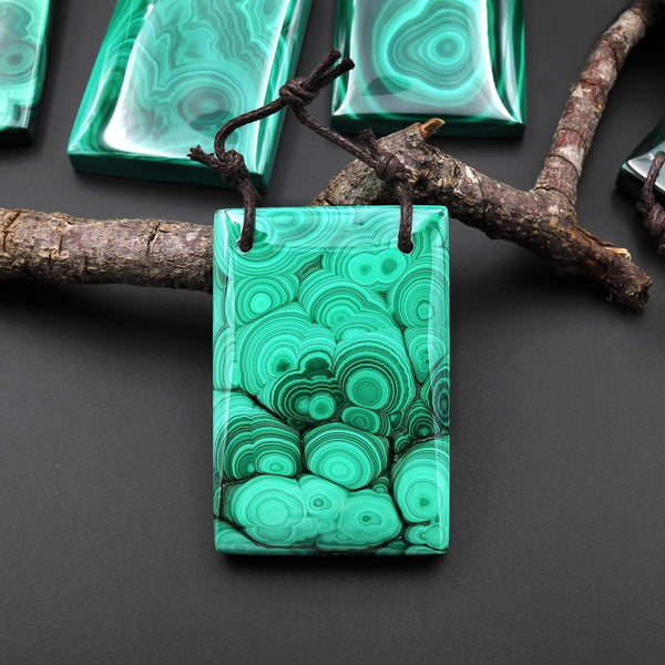 AAA Large 2 Hole Natural Malachite Rectangle Pendant Focal Gemstone Bead A2