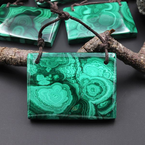 AAA Large 2 Hole Natural Malachite Rectangle Pendant A5
