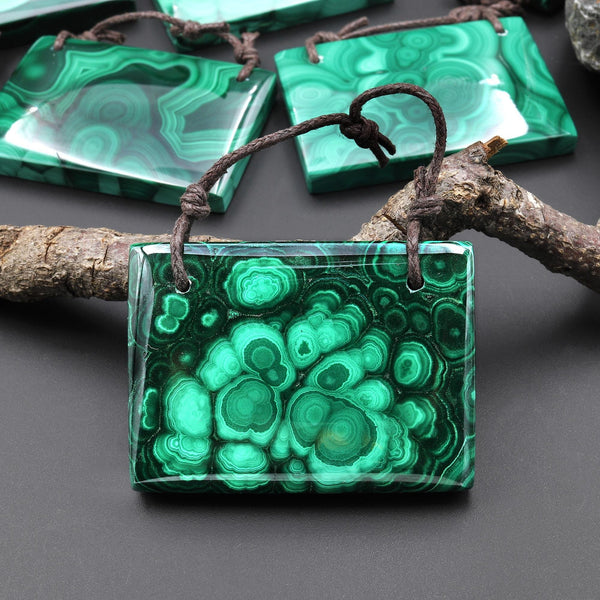 AAA Large 2 Hole Natural Malachite Rectangle Pendant A9
