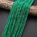 Faceted Emerald Green Agate 2mm 3mm 4mm Beads Micro Cut Gemstone 15.5" Strand