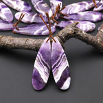 Natural Purple Chevron Amethyst W/ White Stripes Earring Pair Teardrop Matched Gemstone Beads