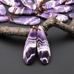 Natural Purple Chevron Amethyst W/ White Stripes Earring Pair Teardrop Matched Gemstone Beads