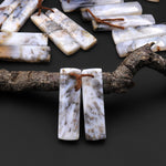 Natural Madagascar Picture Agate Earring Pair Drilled Matched Rectangle Gemstone Beads