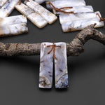 Natural Madagascar Picture Agate Earring Pair Drilled Matched Rectangle Gemstone Beads