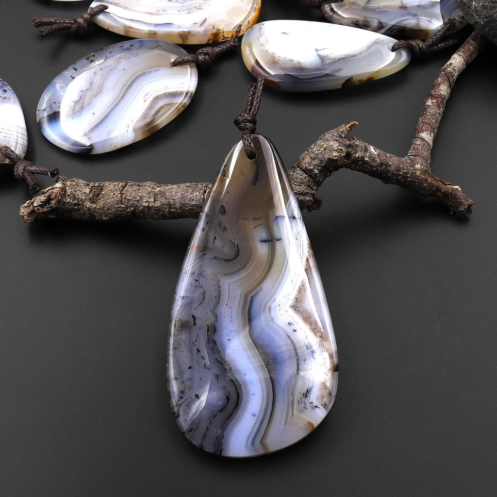 Large Hand Cut Freeform Natural Montana Agate Pendant A2