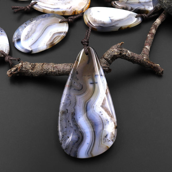 Large Hand Cut Freeform Natural Montana Agate Pendant A2