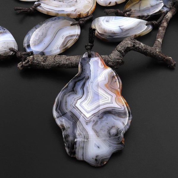 Large Hand Cut Freeform Natural Montana Agate Pendant A5