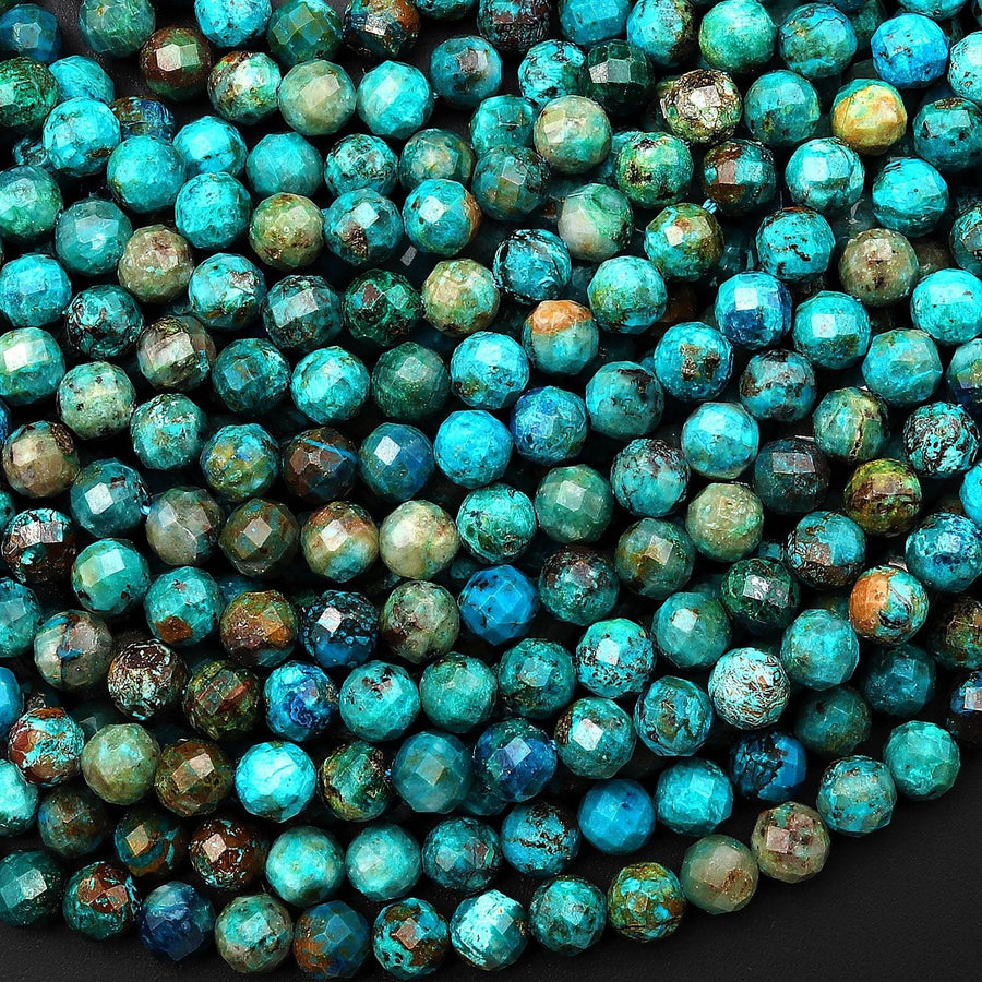 AAA Faceted Natural Arizona Chrysocolla Round Beads 6mm Gemstone 15.5" Strand