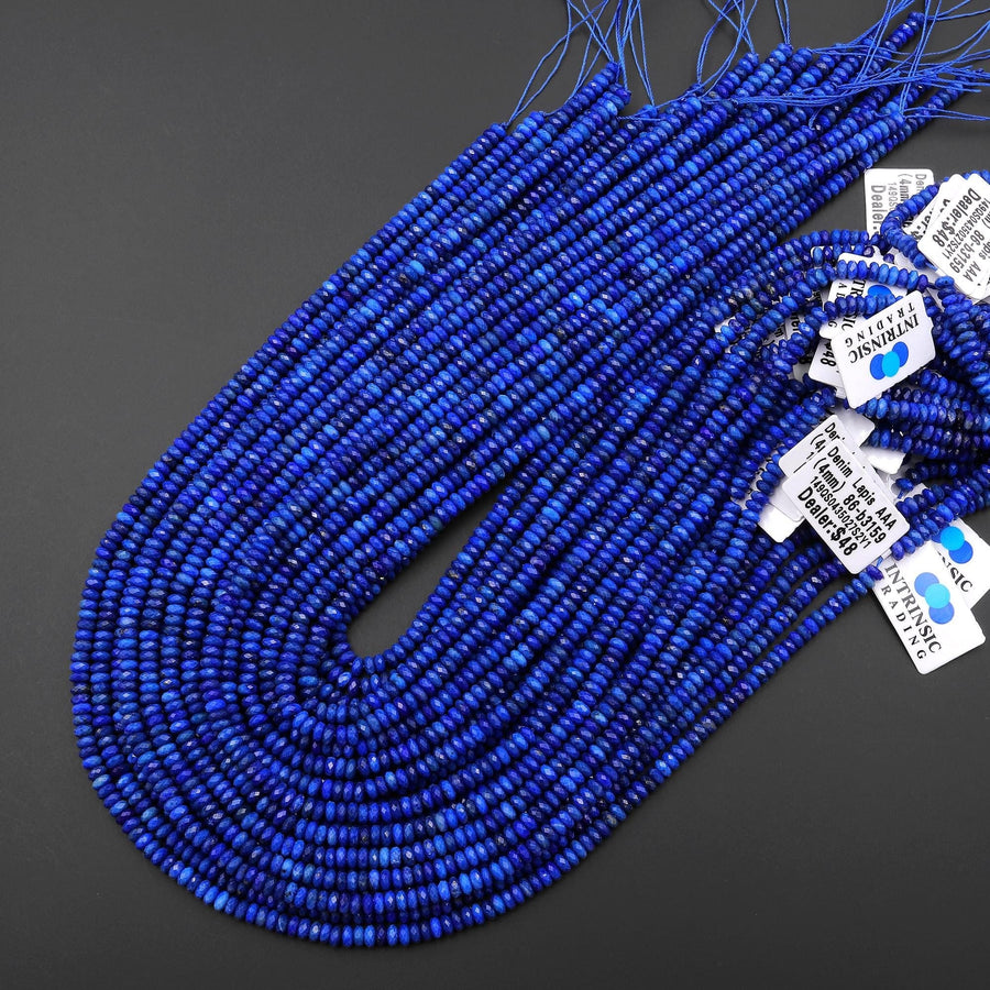 AAA Faceted Natural Blue Denim Lapis Thin Rondelle Beads 4mm 15.5" Strand