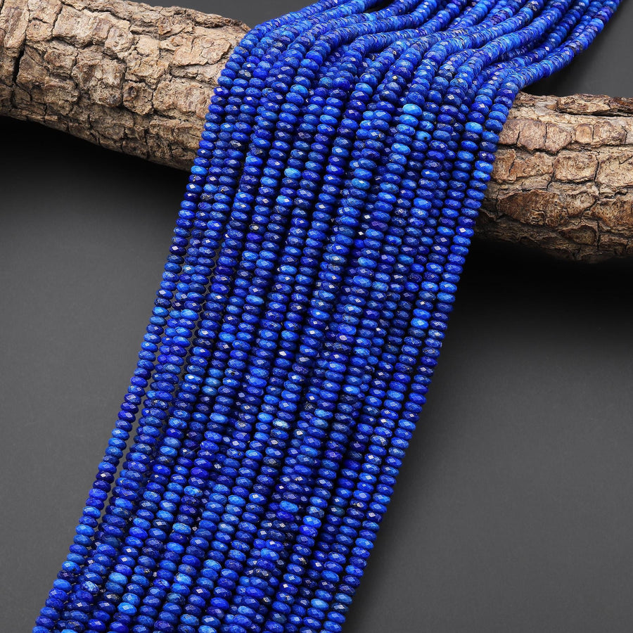 AAA Faceted Natural Blue Denim Lapis Thin Rondelle Beads 4mm 15.5" Strand