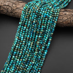 Faceted Natural Arizona Chrysocolla 4mm Cube Gemstone Beads 15.5" Strand