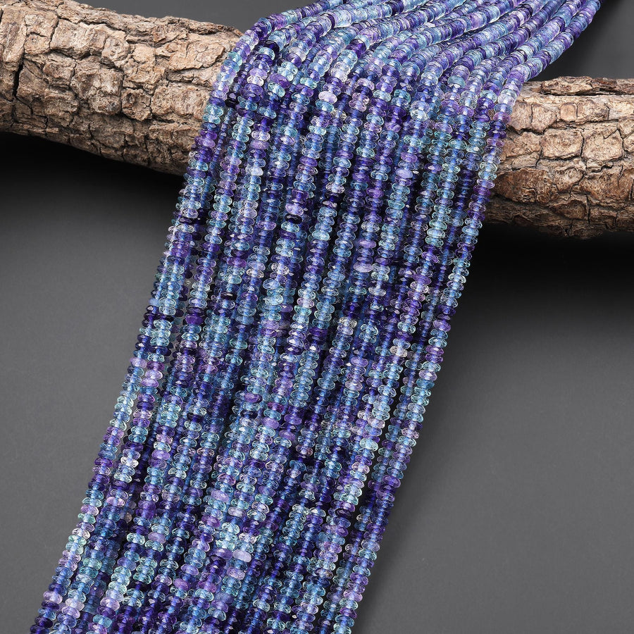 AAA Natural Blue Purple Fluorite Faceted 4mm Thin Rondelle Beads 15.5" Strand