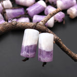 Natural Light Purple Rainbow Amethyst Earring Pair Matched Cylinder Tube 20mm Gemstone Beads