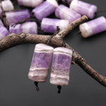 Natural Light Purple Rainbow Amethyst Earring Pair Matched Cylinder Tube 20mm Gemstone Beads