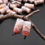 Rare Natural Peach Orange Red Rainbow Amethyst Earring Pair Matched Cylinder Tube 20mm Gemstone Beads