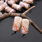 Rare Natural Peach Orange Red Rainbow Amethyst Earring Pair Matched Cylinder Tube 20mm Gemstone Beads