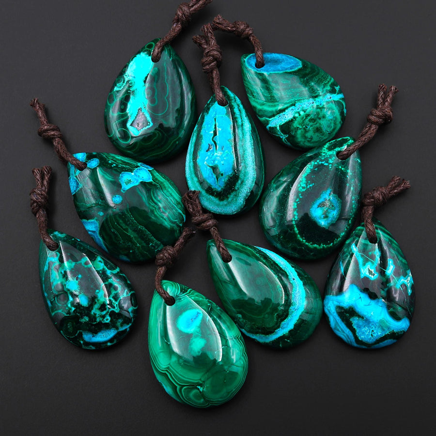 Rare Natural Hybrid Gemstone Blue Chrysocolla Green Malachite Side Drilled Teardrop Pendant