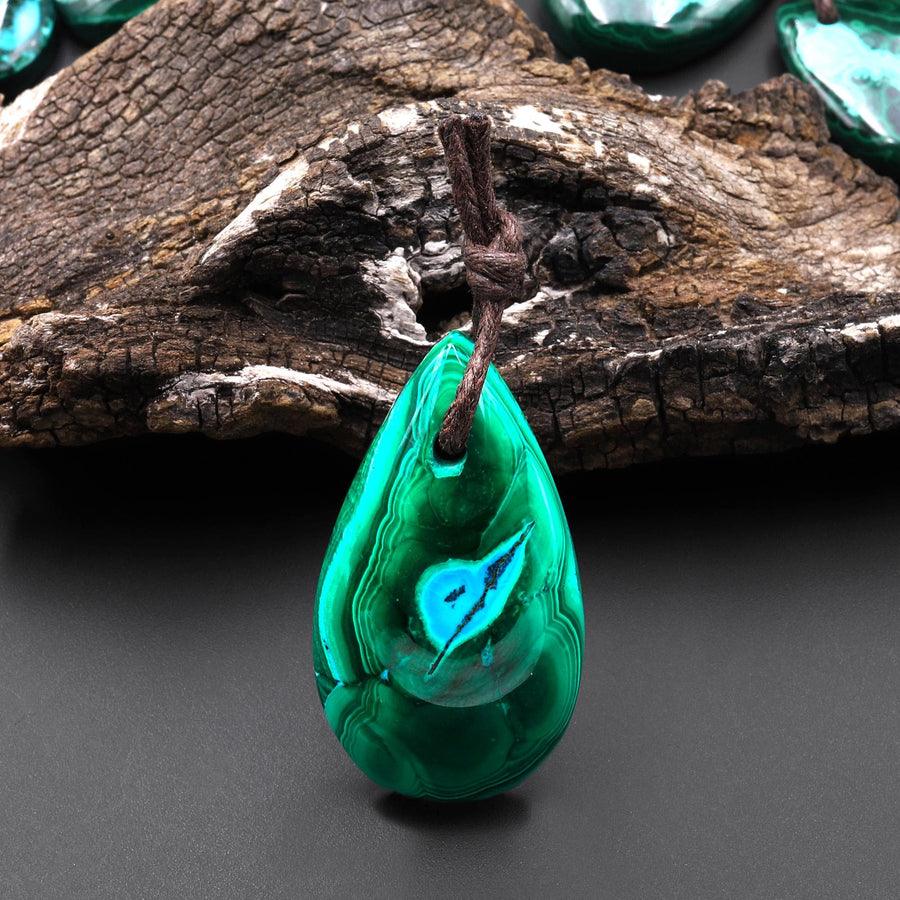 Rare Natural Hybrid Gemstone Blue Chrysocolla Green Malachite Side Drilled Teardrop Pendant