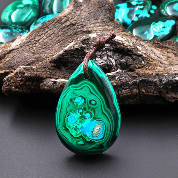 Rare Natural Hybrid Gemstone Blue Chrysocolla Green Malachite Side Drilled Teardrop Pendant A1