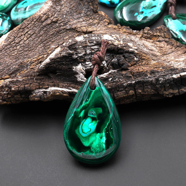 Rare Natural Hybrid Gemstone Blue Chrysocolla Green Malachite Side Drilled Teardrop Pendant A4