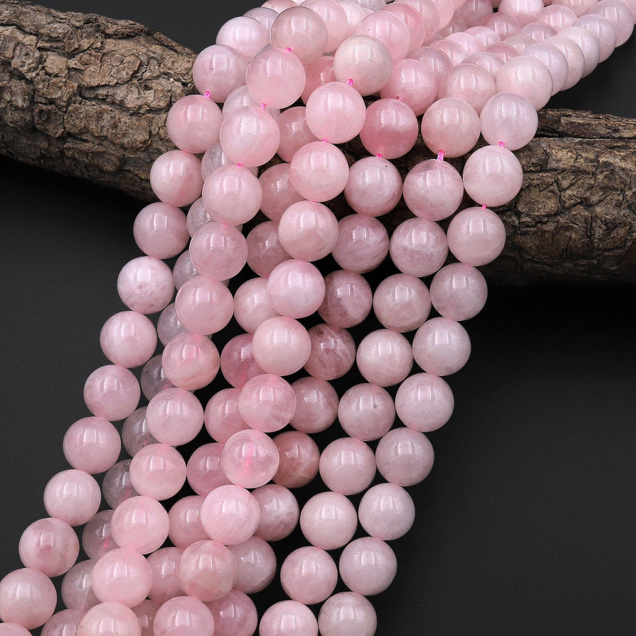 Natural Pink Madagascar Rose Quartz 10mm 12mm Round Beads B1105 15.5" Strand