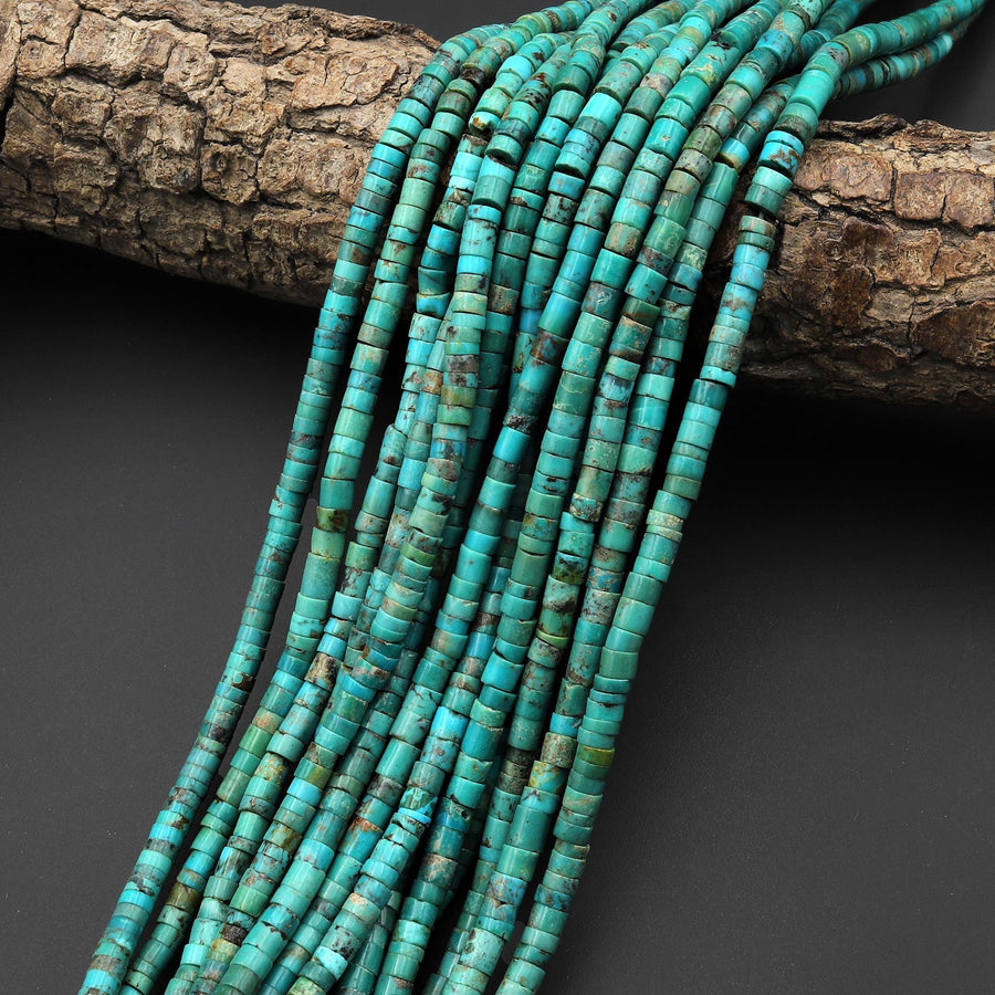 Genuine Natural Blue Green Turquoise 4mm Heishi Beads 15.5" Strand