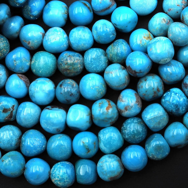 Genuine Natural Arizona Blue Turquoise 7mm 8mm Off Round Beads 15.5" Strand